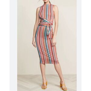 Alice & Olivia Delora colorful vertical striped wrap tie waist midi dress size 2